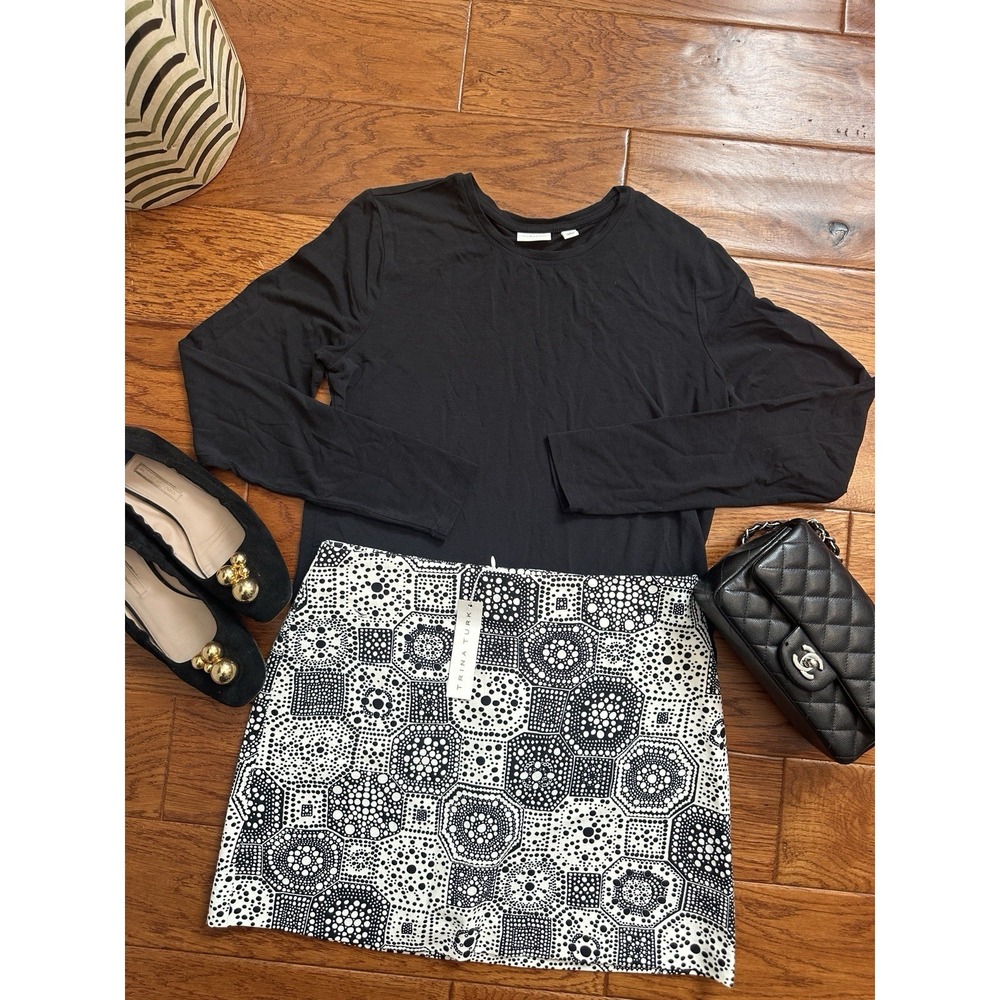 NWT Trina Turk Mini Skirt Size 4 Black White Geometric Dot Mosaic Print Cotton